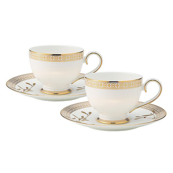プラウナ ジュエリー スワロフスキーエレメント ゴールデンリーブス ティーカップ＆ソーサー 200ml ペア
