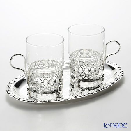 クイーン アン QUEEN ANNE（イギリス製銀メッキ） グラスカップ ハンドル付／アンティーク調 0／6322／A ペア 【トレイ付】