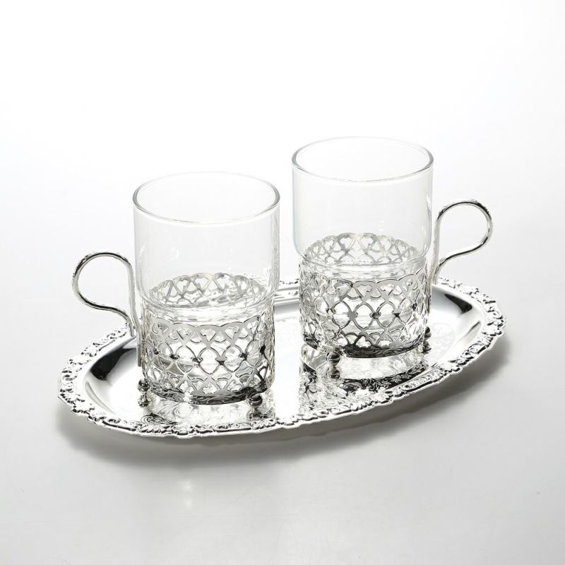 クイーン アン QUEEN ANNE（イギリス製銀メッキ） グラスカップ ハンドル付／アンティーク調 0／6322／A ペア 【トレイ付】