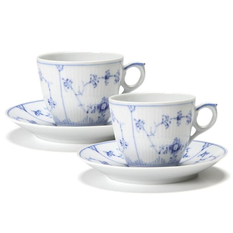 ロイヤルコペンハーゲン（Royal Copenhagen） ブルー フルーテッド プレイン コーヒーカップ＆ソーサー 160ml ペア 1101071／1017173
