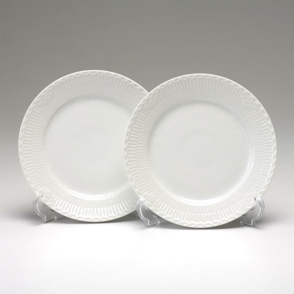 ロイヤルコペンハーゲン（Royal Copenhagen） ホワイト フルーテッド ハーフレース プレート（フラット） 19cm ペア 1128620／1017293