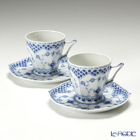 ロイヤルコペンハーゲン（Royal Copenhagen） ブルー フルーテッド フルレース コーヒーカップ＆ソーサー（S） 140ml ペア 1103068／1017226