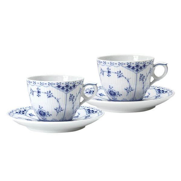 ロイヤルコペンハーゲン（Royal Copenhagen） ブルー フルーテッド ハーフレース コーヒーカップ＆ソーサー 170ml ペア 1102071／1017205