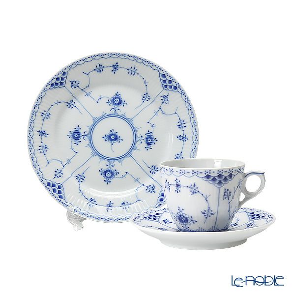 ロイヤルコペンハーゲン（Royal Copenhagen） ブルー フルーテッド ハーフレース トリオセット コーヒー