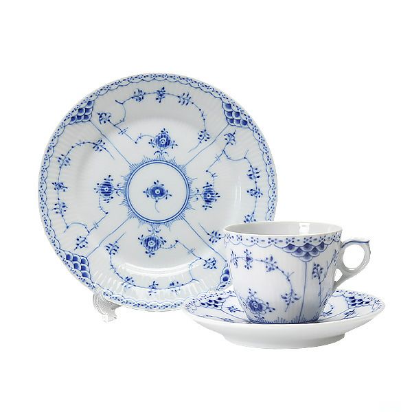 ロイヤルコペンハーゲン（Royal Copenhagen） ブルー フルーテッド ハーフレース トリオセット コーヒー