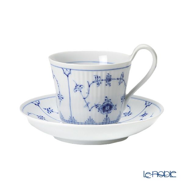 ロイヤルコペンハーゲン（Royal Copenhagen） ブルー フルーテッド プレイン トリオセット ティー／ハイハンドル