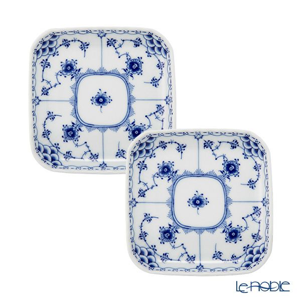 ロイヤルコペンハーゲン（Royal Copenhagen） ブルー フルーテッド ハーフレース スモールスクエアディッシュ 10.5cm 1102709／1066922 ペア