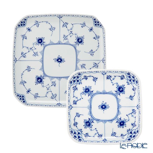 ロイヤルコペンハーゲン（Royal Copenhagen） ブルー フルーテッド ハーフレース スクエアディッシュ 10.5cm ＆ 21cm 2点セット