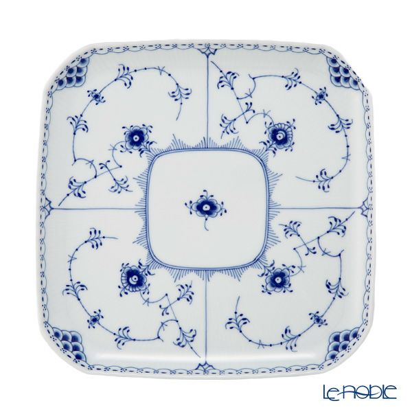 ロイヤルコペンハーゲン（Royal Copenhagen） ブルー フルーテッド ハーフレース スクエアディッシュ 10.5cm ＆ 21cm 2点セット