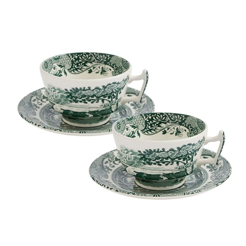 スポード グリーンイタリアン ティーカップ＆ソーサー 200ml ペア