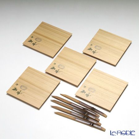 高野竹工 和菓子5客組セット 朝顔 杉小皿＆本煤竹楊枝節付