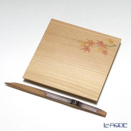 高野竹工 和菓子5客組セット もみじ 杉小皿＆本煤竹楊枝節付