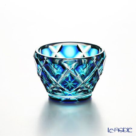 薩摩切子 片口酒器揃「水簾」 片口1＆猪口2 二重被せ 琉璃／緑