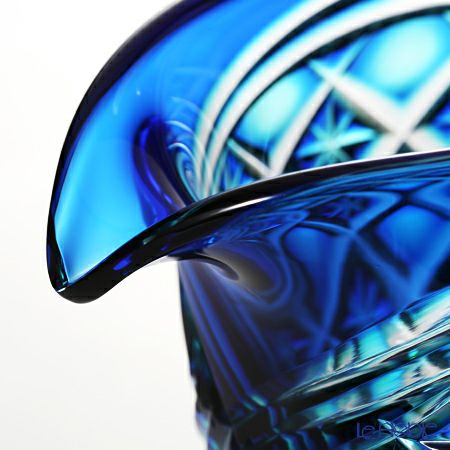 薩摩切子 片口酒器揃「水簾」 片口1＆猪口2 二重被せ 琉璃／緑