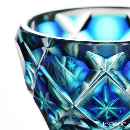 薩摩切子 片口酒器揃「水簾」 片口1＆猪口2 二重被せ 琉璃／緑