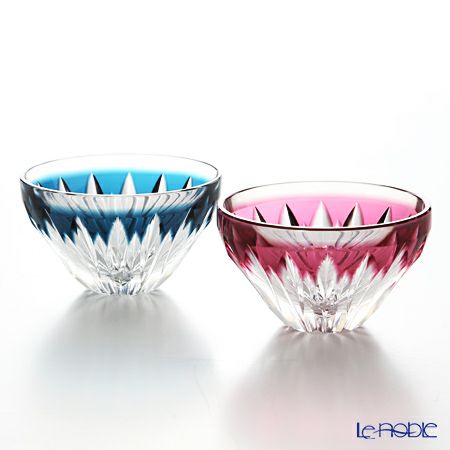 薩摩切子 富士盃 80ml ペア 赤富士（金赤） 20901＆青富士（藍） 20906