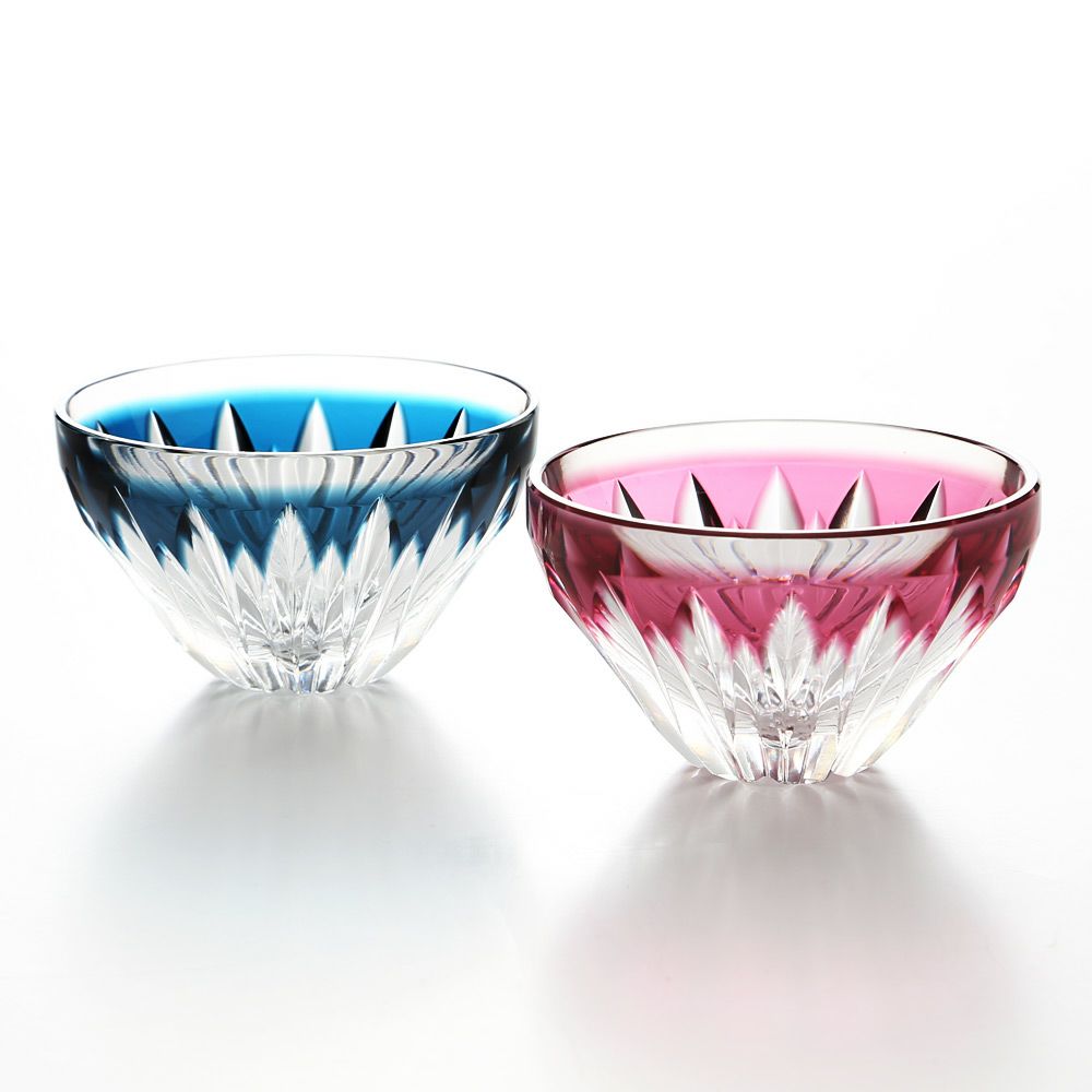 薩摩切子 富士盃 80ml ペア 赤富士（金赤） 20901＆青富士（藍） 20906