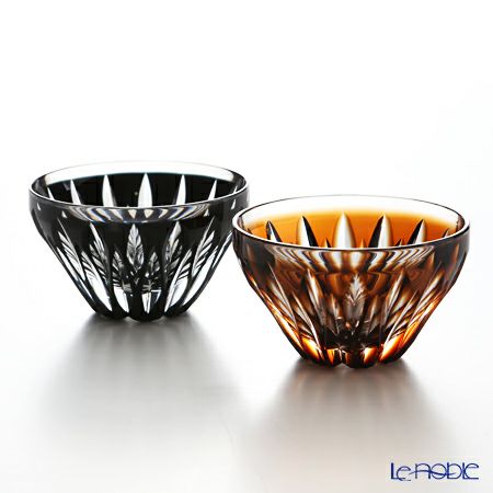 薩摩切子 桜島盃 ペア 黒＆ブラウン 80ml
