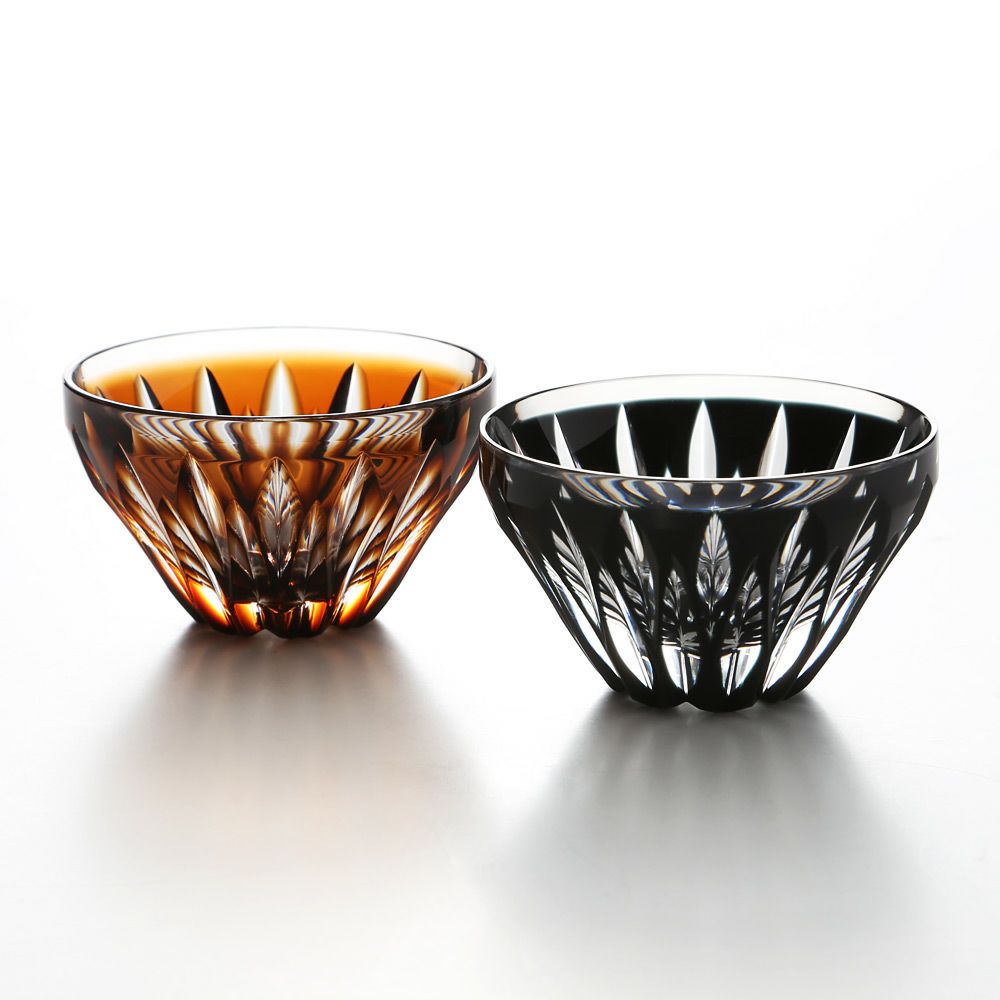 薩摩切子 桜島盃 ペア 黒＆ブラウン 80ml