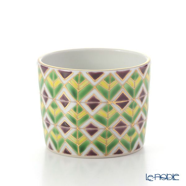 京焼・清水焼 酒器 K0993 彩万華鏡紋 曲げわっぱ600ml 緑 ＆ ぐい呑90ml （緑＋赤）3点セット