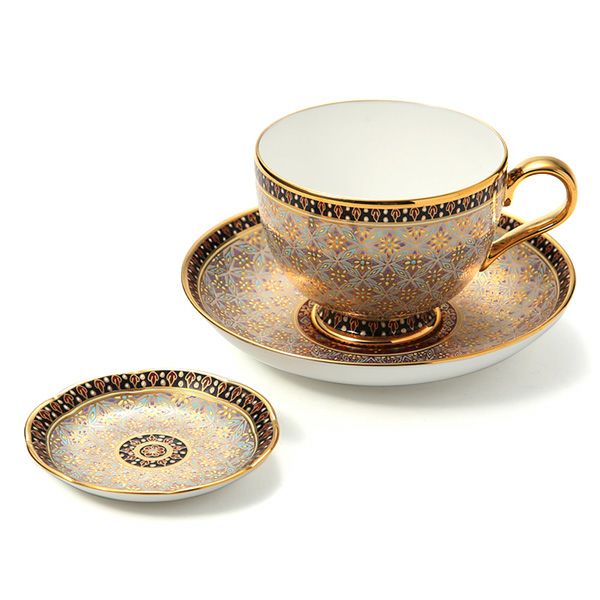 ブランベンジャロン工房 ティーカップ＆ソーサー ＆ ミニプレート クラチャン グレイ 2点セット