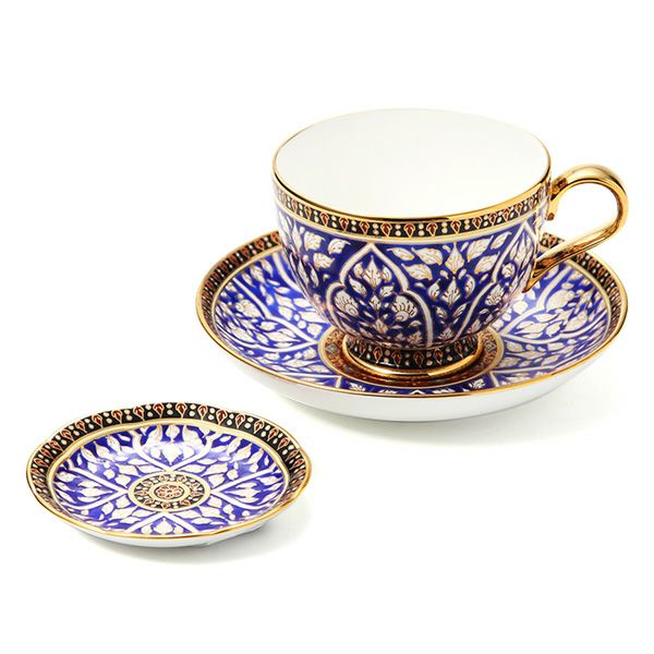ブランベンジャロン工房 ティーカップ＆ソーサー ＆ ミニプレート ロータスチャネルブルー 2点セット