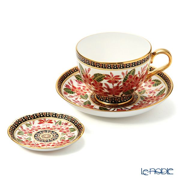 ブランベンジャロン工房 ティーカップ＆ソーサー ＆ ミニプレート プルメリアレッド 2点セット