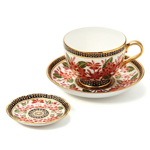 ブランベンジャロン工房 ティーカップ＆ソーサー ＆ ミニプレート プルメリアレッド 2点セット