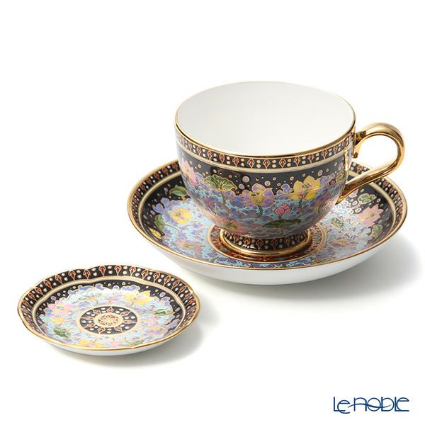 ブランベンジャロン工房 ティーカップ＆ソーサー ＆ ミニプレート ウォーターロータスブラック 2点セット