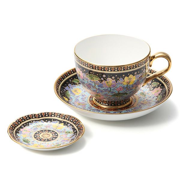 ブランベンジャロン工房 ティーカップ＆ソーサー ＆ ミニプレート ウォーターロータスブラック 2点セット