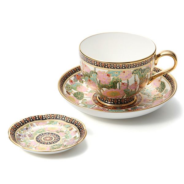 ブランベンジャロン工房 ティーカップ＆ソーサー ＆ ミニプレート ロータスホワイト 2点セット