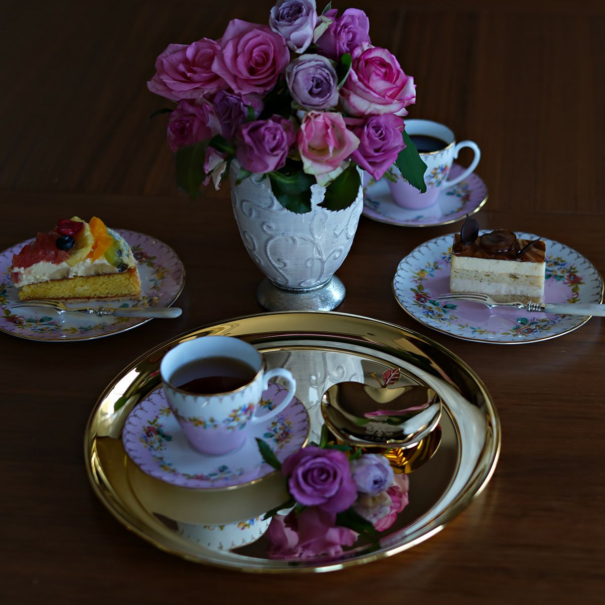 ニナス オリジナル マリーアントワネット 1775 トリオセット A （ピンクふちプレート）