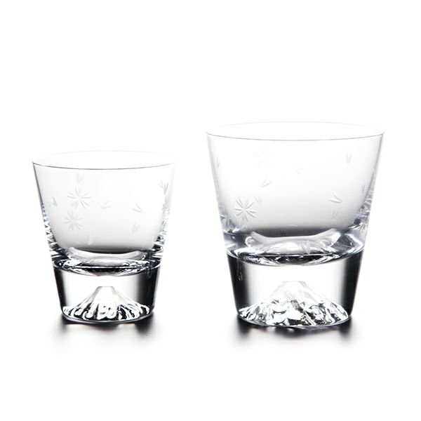 【伝統工芸】田島硝子 富士山グラス ロックグラス 桜切子 大小 2点セット