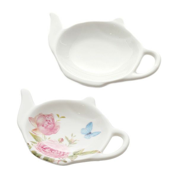 プリモビアンコ ティーバッグトレイ／カトラリーレスト ホワイト＆フラワー 2個セット