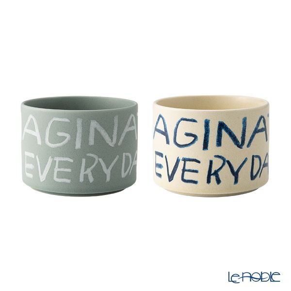 きほんのうつわ × Lee Izumida リサイクル土カップ（高台付き） ペア 200ml 【別注】生成／きなり＆灰青 滝呂焼 IMAGINATION EVERYDAY