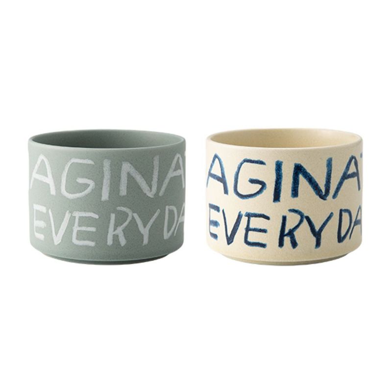 きほんのうつわ × Lee Izumida リサイクル土カップ（高台付き） ペア 200ml 【別注】生成／きなり＆灰青 滝呂焼 IMAGINATION EVERYDAY