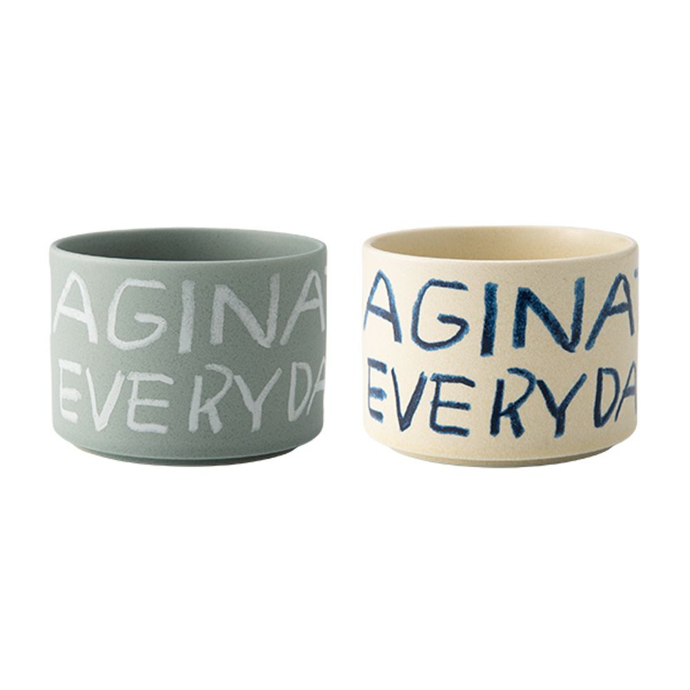 きほんのうつわ × Lee Izumida リサイクル土カップ（高台付き） ペア 200ml 【別注】生成／きなり＆灰青 滝呂焼 IMAGINATION EVERYDAY