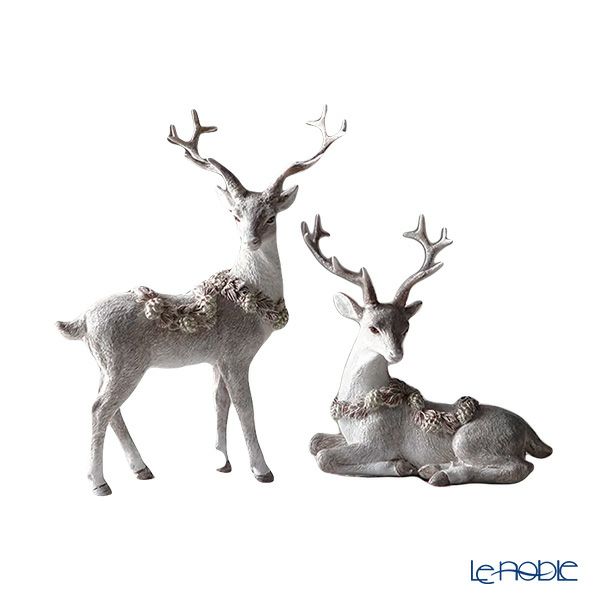 ハルモニア クリスマスオブジェ ウインターフォレスト ディア（トナカイ）ペア A2 立ち＆座り HM-011303 ポリレジン製