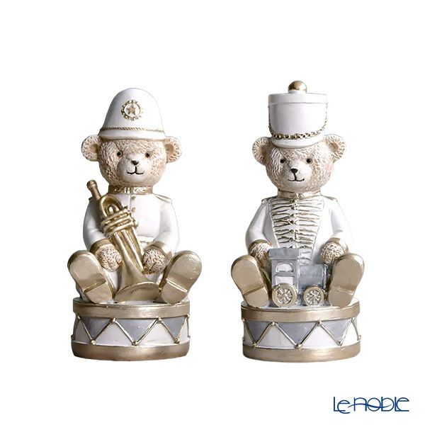 ハルモニア クリスマスオブジェ プレイングベアオンドラム A2 ペア トレイン＆トランペット HM-011229 ポリレジン製