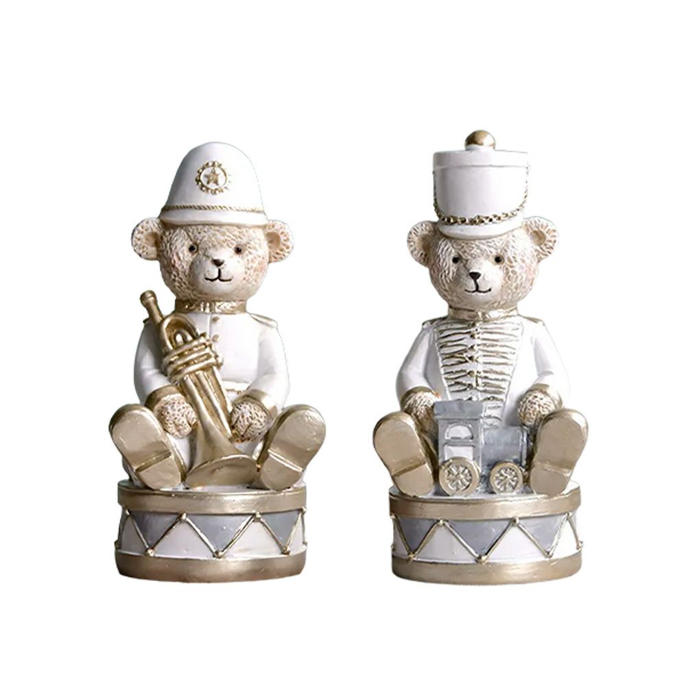 ハルモニア クリスマスオブジェ プレイングベアオンドラム A2 ペア トレイン＆トランペット HM-011229 ポリレジン製