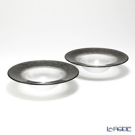 Vetro Felice ヴェトロ フェリーチェ グリッター リムボウル 19.5cm ダークグレイ＆クリア ペア