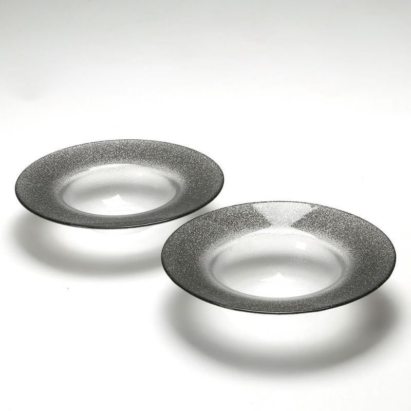 Vetro Felice ヴェトロ フェリーチェ グリッター リムボウル 19.5cm ダークグレイ＆クリア ペア