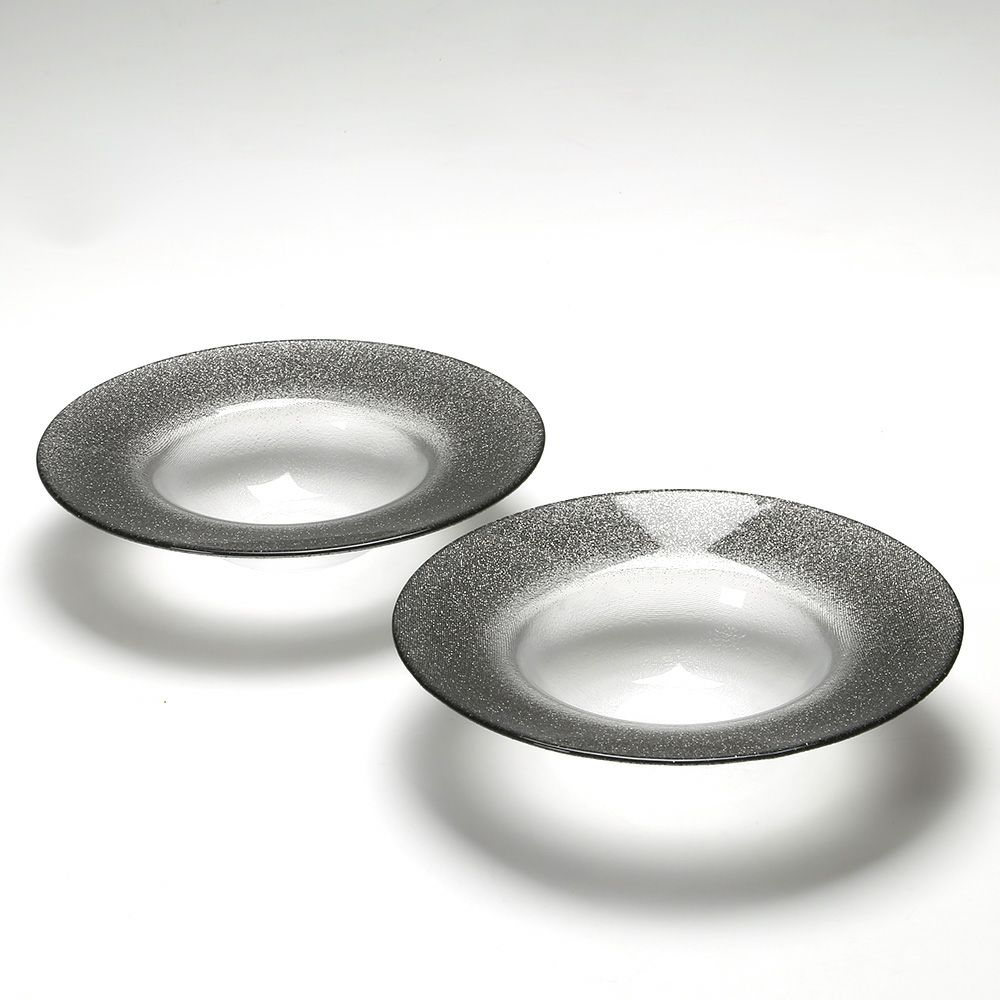 Vetro Felice ヴェトロ フェリーチェ グリッター リムボウル 19.5cm ダークグレイ＆クリア ペア