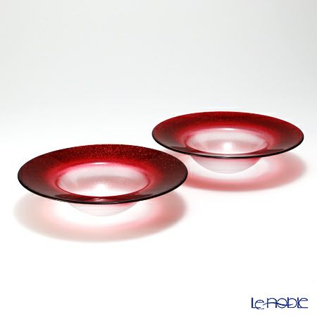 Vetro Felice ヴェトロ フェリーチェ グリッター リムボウル 19.5cm レッド＆クリア ペア