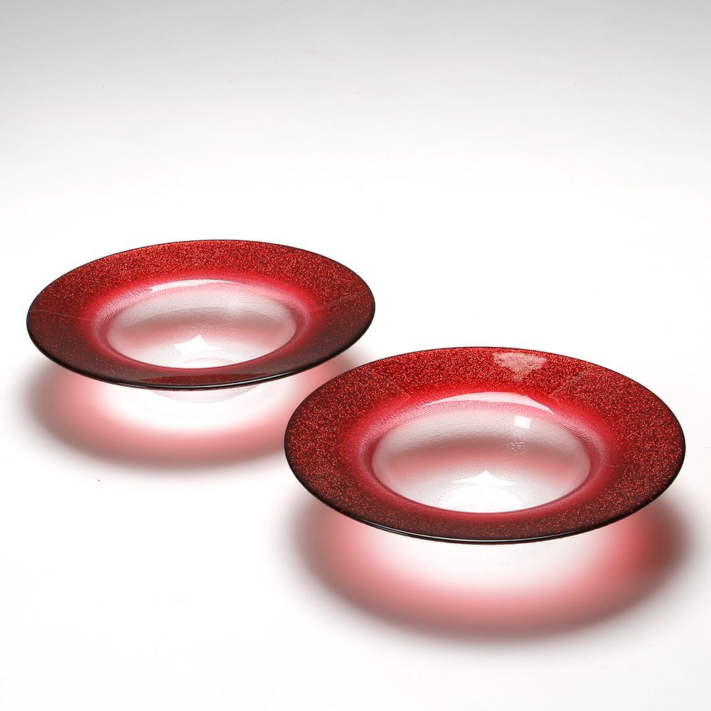 Vetro Felice ヴェトロ フェリーチェ グリッター リムボウル 19.5cm レッド＆クリア ペア