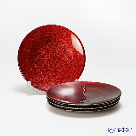 Vetro Felice ヴェトロ フェリーチェ グリッター プレート 14cm レッド 4枚セット