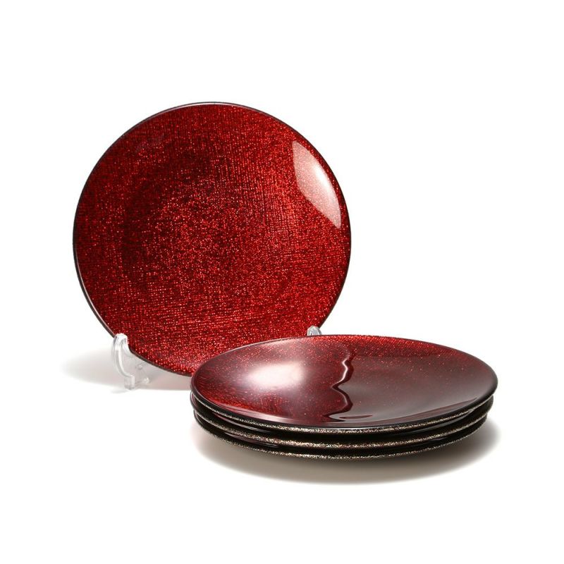 Vetro Felice ヴェトロ フェリーチェ グリッター プレート 14cm レッド 4枚セット