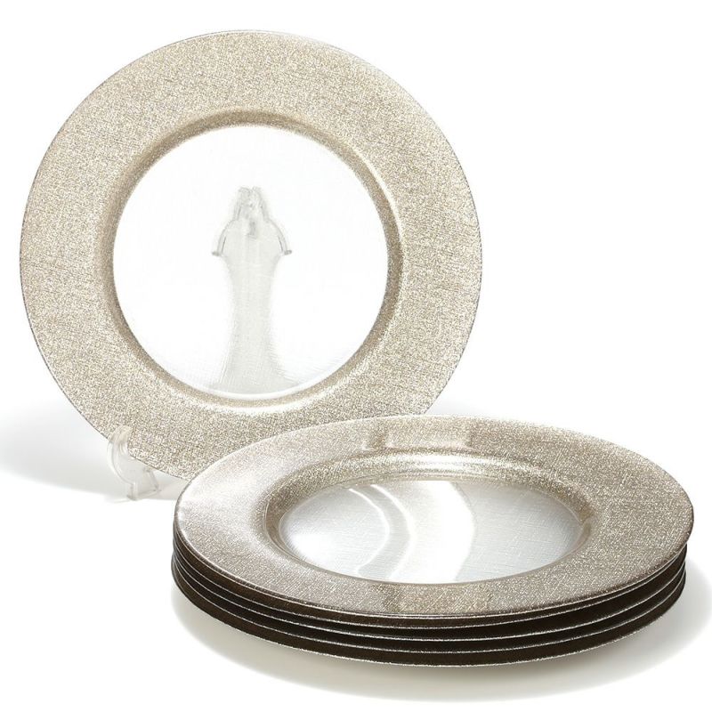 Vetro Felice ヴェトロ フェリーチェ グリッター チャージャープレート 33cm ジンジャー＆クリア 6枚セット