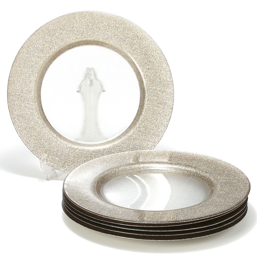 Vetro Felice ヴェトロ フェリーチェ グリッター チャージャープレート 33cm ジンジャー＆クリア 6枚セット