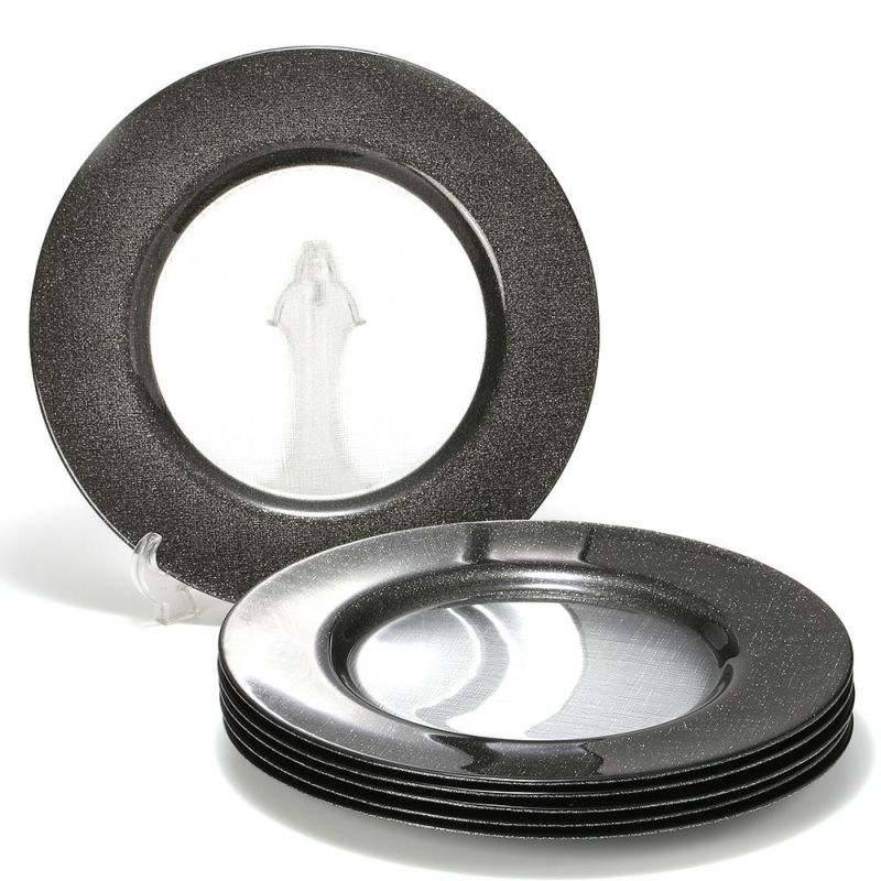 Vetro Felice ヴェトロ フェリーチェ グリッター チャージャープレート 33cm ダークグレイ＆クリア 6枚セット